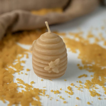 Small handmade beeswax candle beehive design