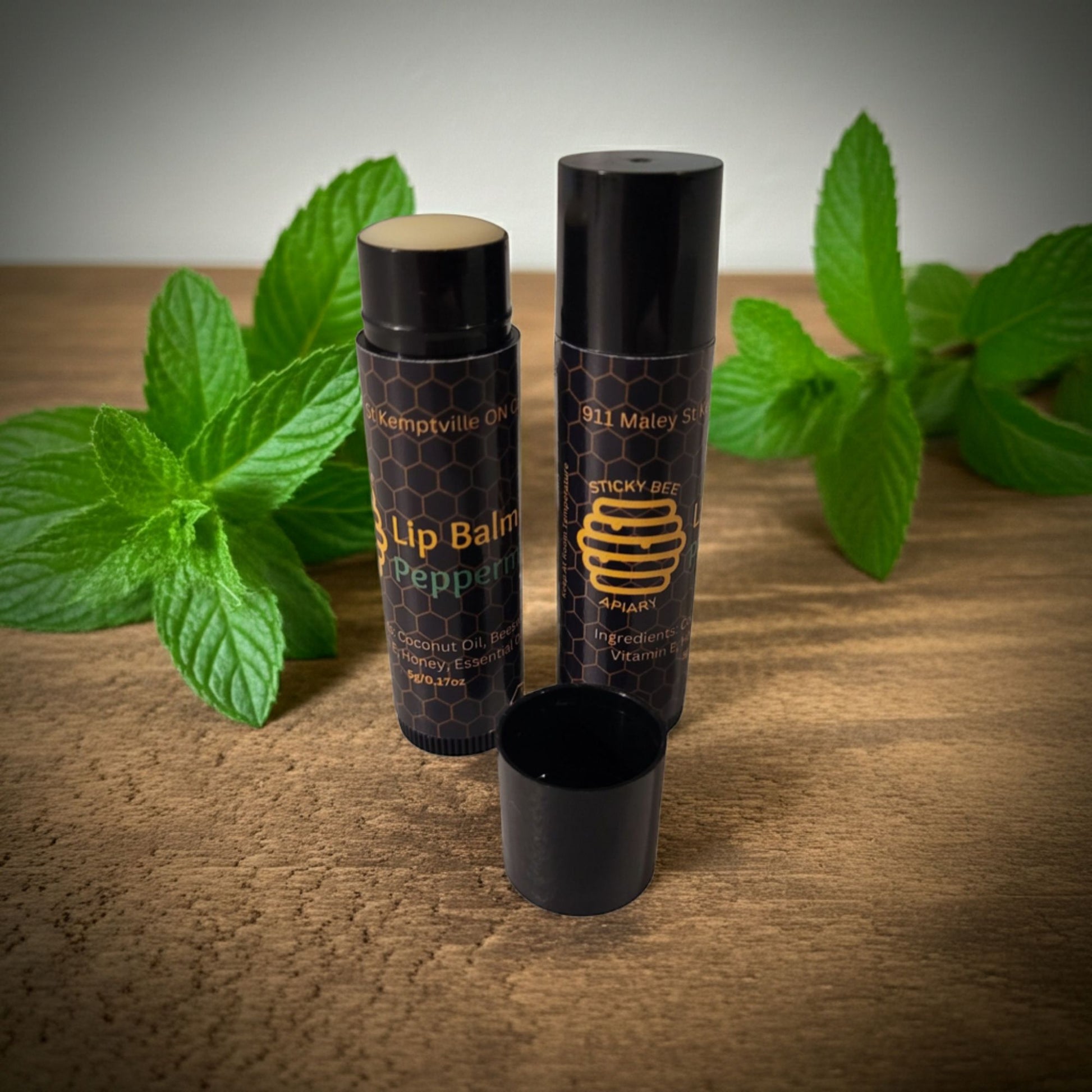 Eco-friendly peppermint lip balm made in Canada with pure beeswax and natural ingredients