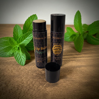 Eco-friendly peppermint lip balm made in Canada with pure beeswax and natural ingredients