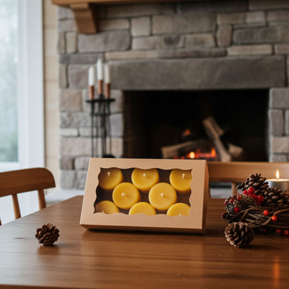 Handcrafted Canadian honeycomb beeswax tealight candles, perfect as a clean-burning gift set