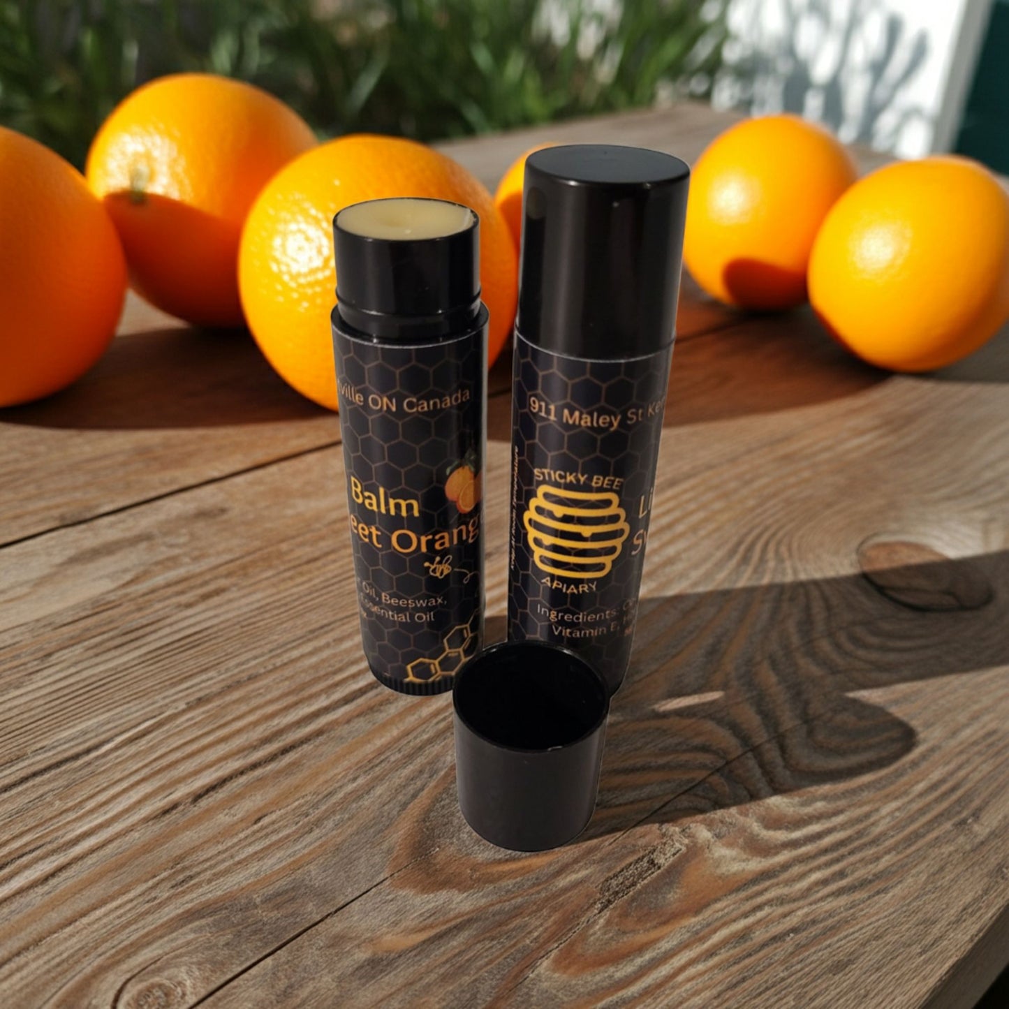 Natural beeswax sweet orange lip balm moisturizing and free from synthetic ingredients